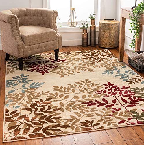 Well Woven Floral Leaves Modern Area Rug Multicolor 5X7 (5'3" X 7'3") #TOP25
