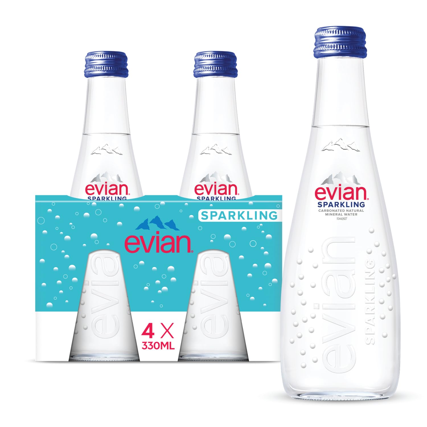 Sparkling Carbonated Natural Mineral Water 330ml Glass Bottle, Case of 4 Bottles, Naturally Filtered Drinking Water, Sparkling Water Crafted by Nature