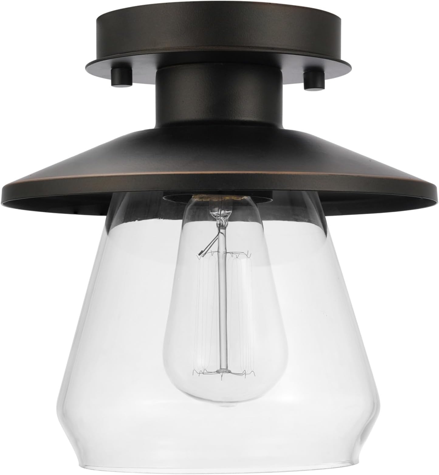 GLOBE Electric 64846 1-Light Semi-Flush Mount Ceiling Light, Oil Rubbed Bronze, Clear Glass Shade, Bedroom Lighting Fixtures Ceiling, Dining Room Fixture, Lighting for Hallway or Dining Room