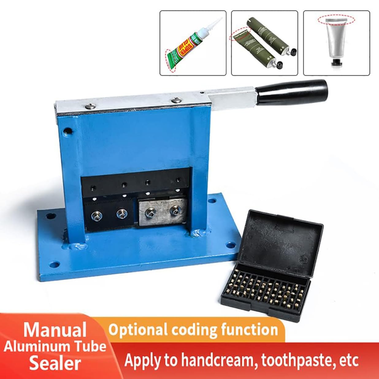 Máquina de sellado de tubos con codificador de letras de fecha, sellador manual de cola de tubo, sellador de tubos laminado de aluminio para pasta de dientes de tubos de aluminio 300x120x170 mm