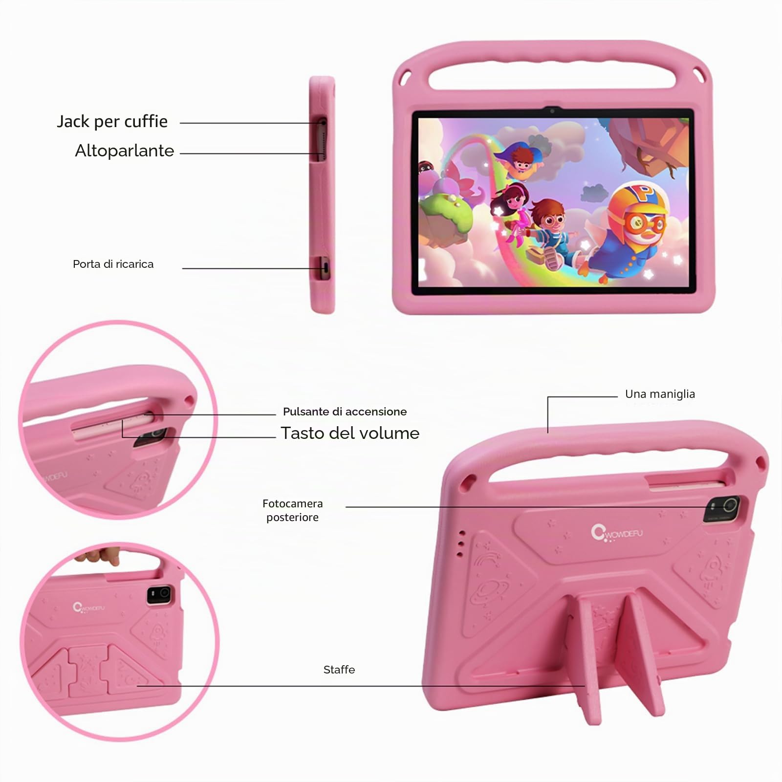 Android 14 Tablet per Bambini da 10 Pollici - 8GB+128GB (Fino a 1TB), WiFi 6, GMS, Controllo Parentale Family Link, Custodia EVA Antiurto (Rosa)