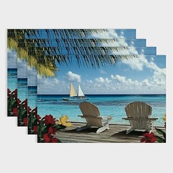 The Sunshine Collection Placemats | Set of 4 | Heat Resistant Mats | Cork-Backed Board | Hard Placemat Set for Dining Table | Measures Multicolor 18x12in