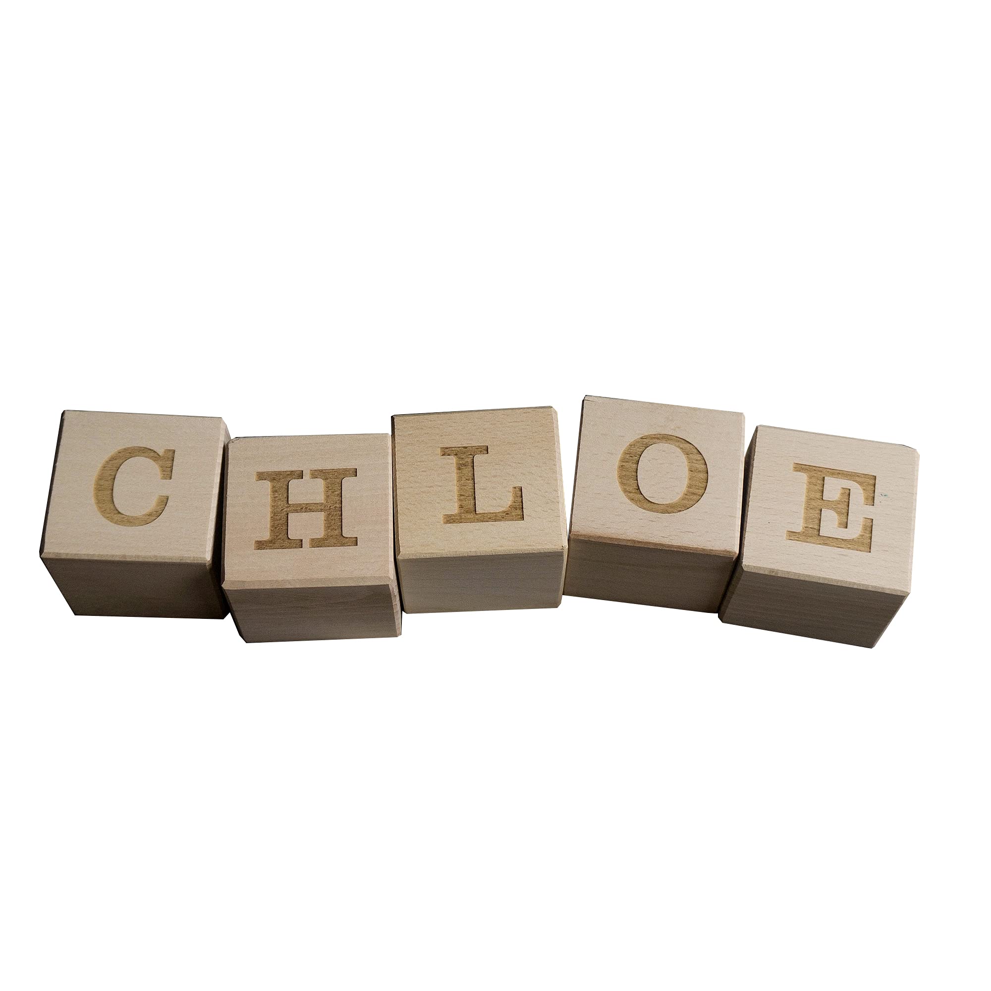 Personalised wooden letter blocks. Custom engraved child wood ABC bricks. Wooden name letter cubes