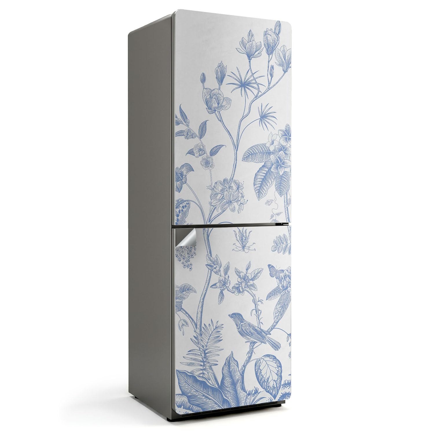 Sticker frigo 60x180 cm illustration florale et oiseaux pour décoration cuisine