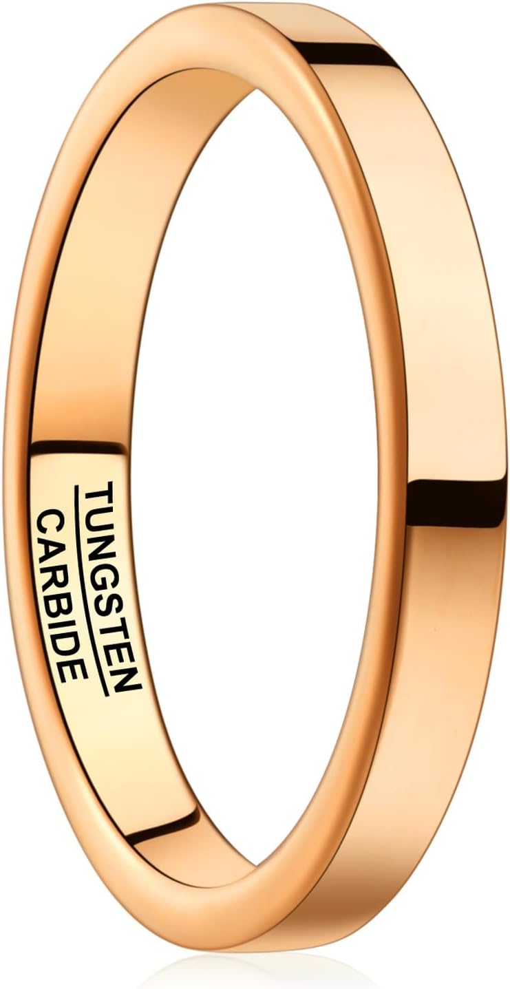 Vakki Tungsten Wedding Rings for Women Silver/Gold/Rose Gold/Black 3mm Flat Comfort Fit Stackable Band Ring, High-polished finish & Non Tarnish