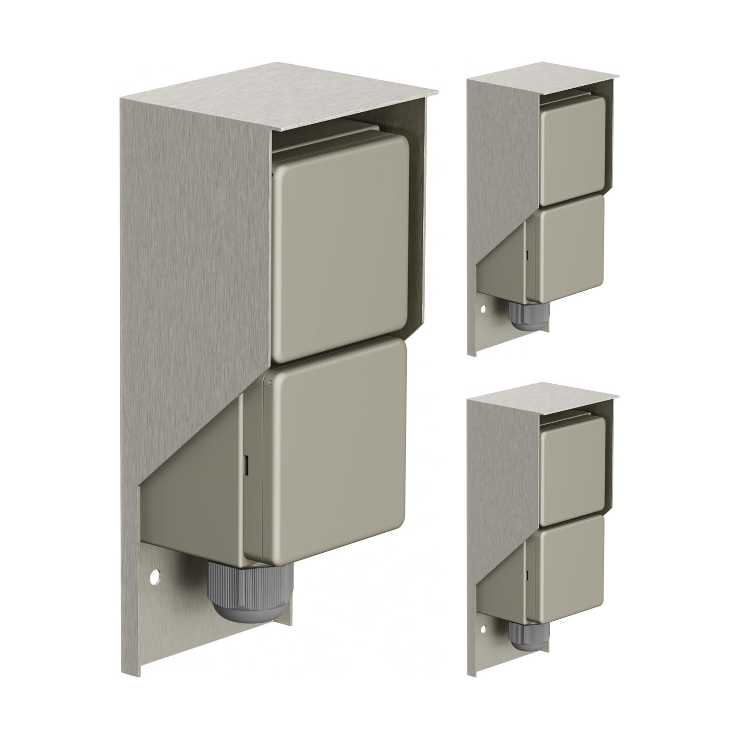 ledscom.de 3 tomas de corriente para exteriores y ambientes húmedos PIWI, montaje en superficie, IP44, doble toma Schuko, 16 A/230 V, acero inoxidable, plástico, vertical
