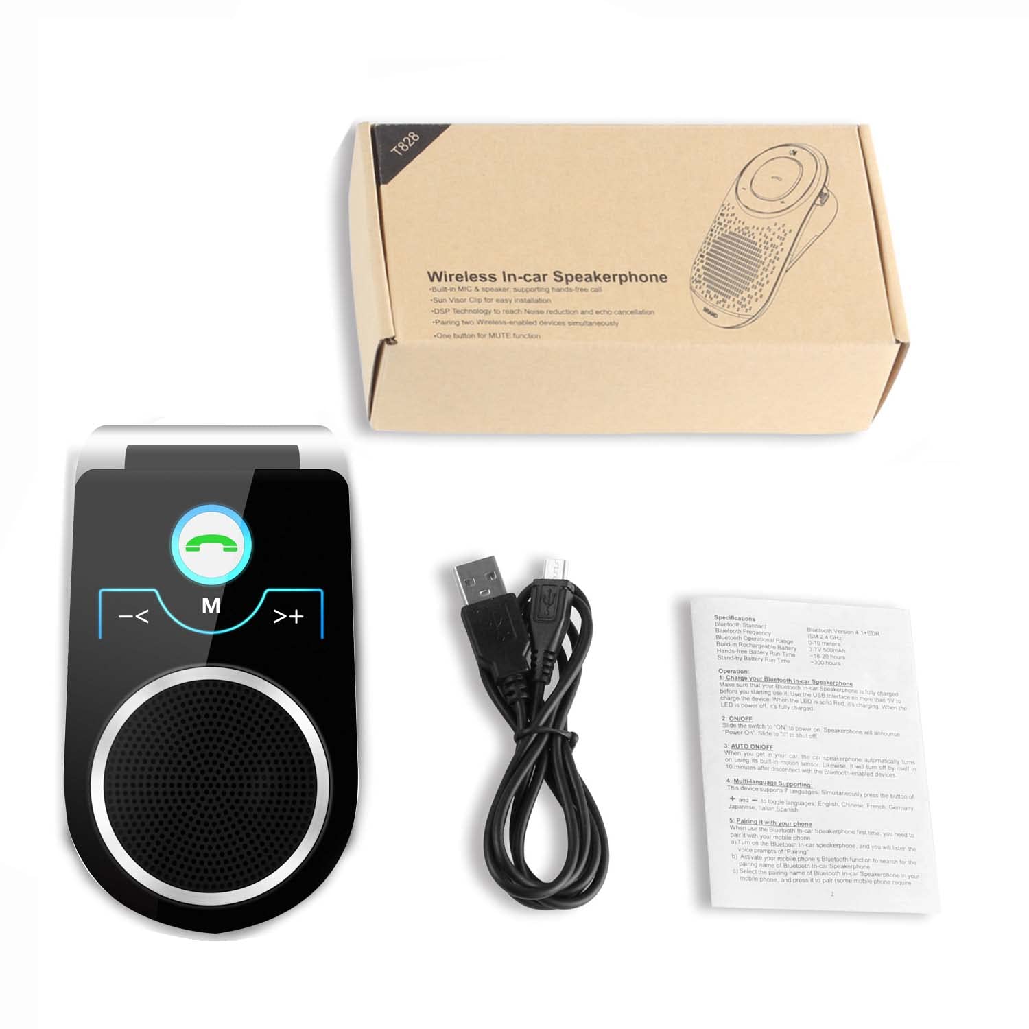 Kit Vivavoce Bluetooth 5.0 per Auto, Microfono Integrato,Vivavoce da Auto Bluetooth per Chiamate Viva Voce, Musicale, GPS, Connettività Dual Link, iOS Siri e Vocale Assistant