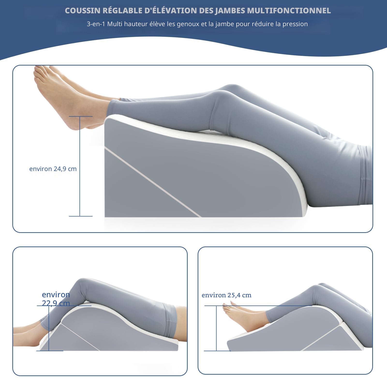 2pcs oreillers d’élévation de jambe pour dormir, oreiller de jambe après post-chirurgie de remplacement du genou, cales de jambe pour l’élévation de l’enflure, circulation, oreiller en mousse réglable