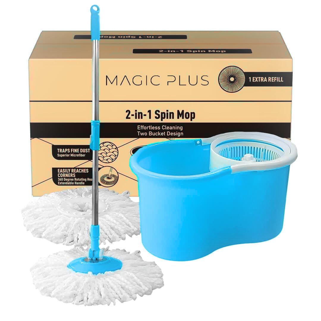 MAGIC PLUS Spin Mop with Bucket for Floor Cleaning - 360° Rotating Microfiber Mop with Easy Wring Plastic Wringer, Telescopic Handle, Wet & Dry Mopping, Ideal for Home, Office, Kitchen and Hard Floors (B0DHZL19ZD) Amazon Price History, Amazon Price Tracker