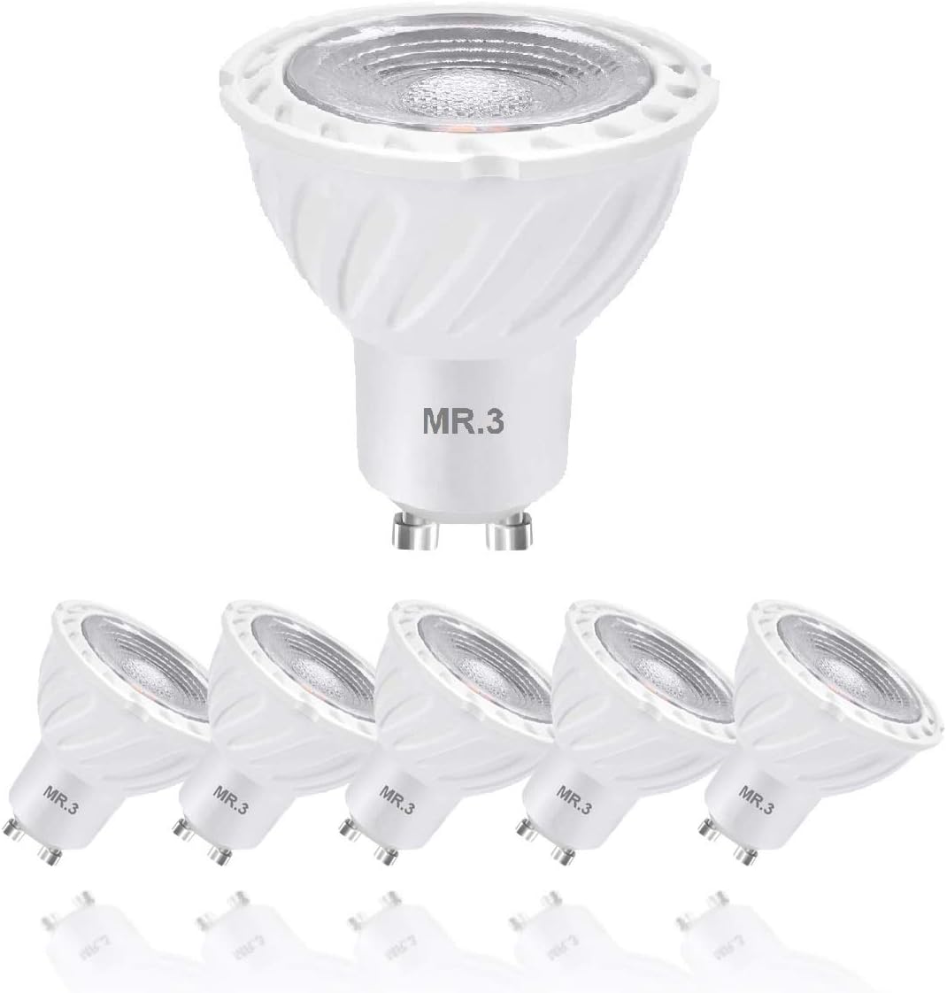 MR.3GU10 LED Bulbs 7 Watt(50-Watt Equivalent), 90% Energy Saving 220V 550Lm Spot Lighting for Indoor/Outdoor Landscape Track Bulbs Pack of 6pcs (White/6500K, Non-Dimmable)