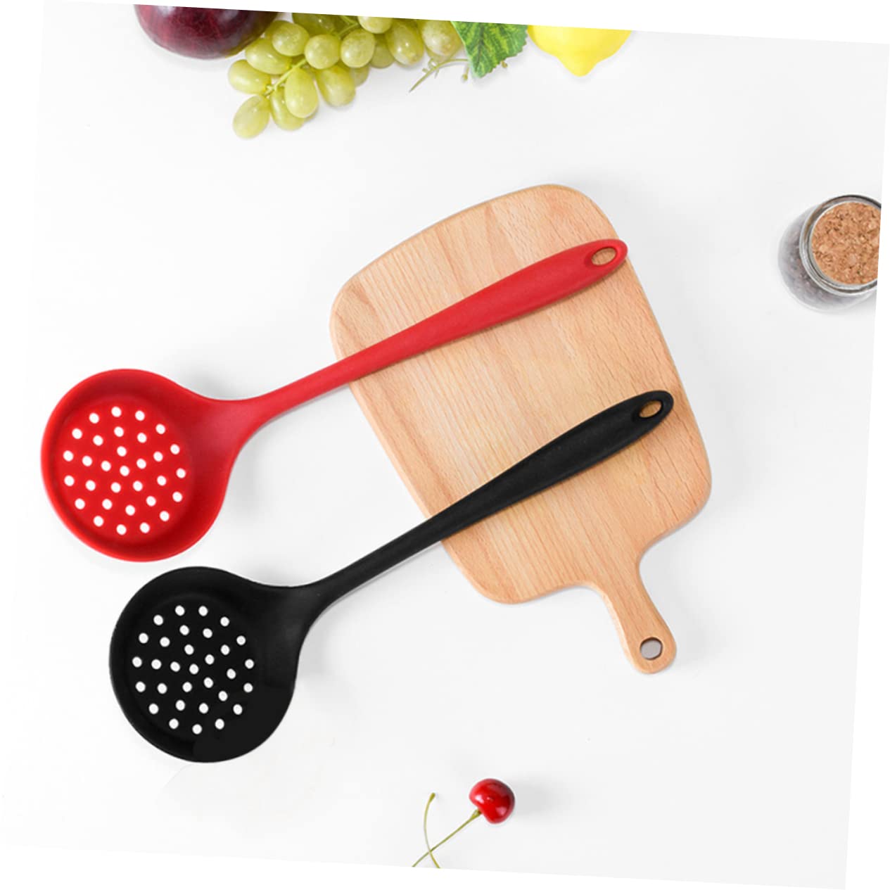 Cabilock Food Grade Silicone Slotted Spoon Large Capacity Hot Pot Colander for Straining Soup Kitchen Utensil for Home Restaurant Bar and Shop Red