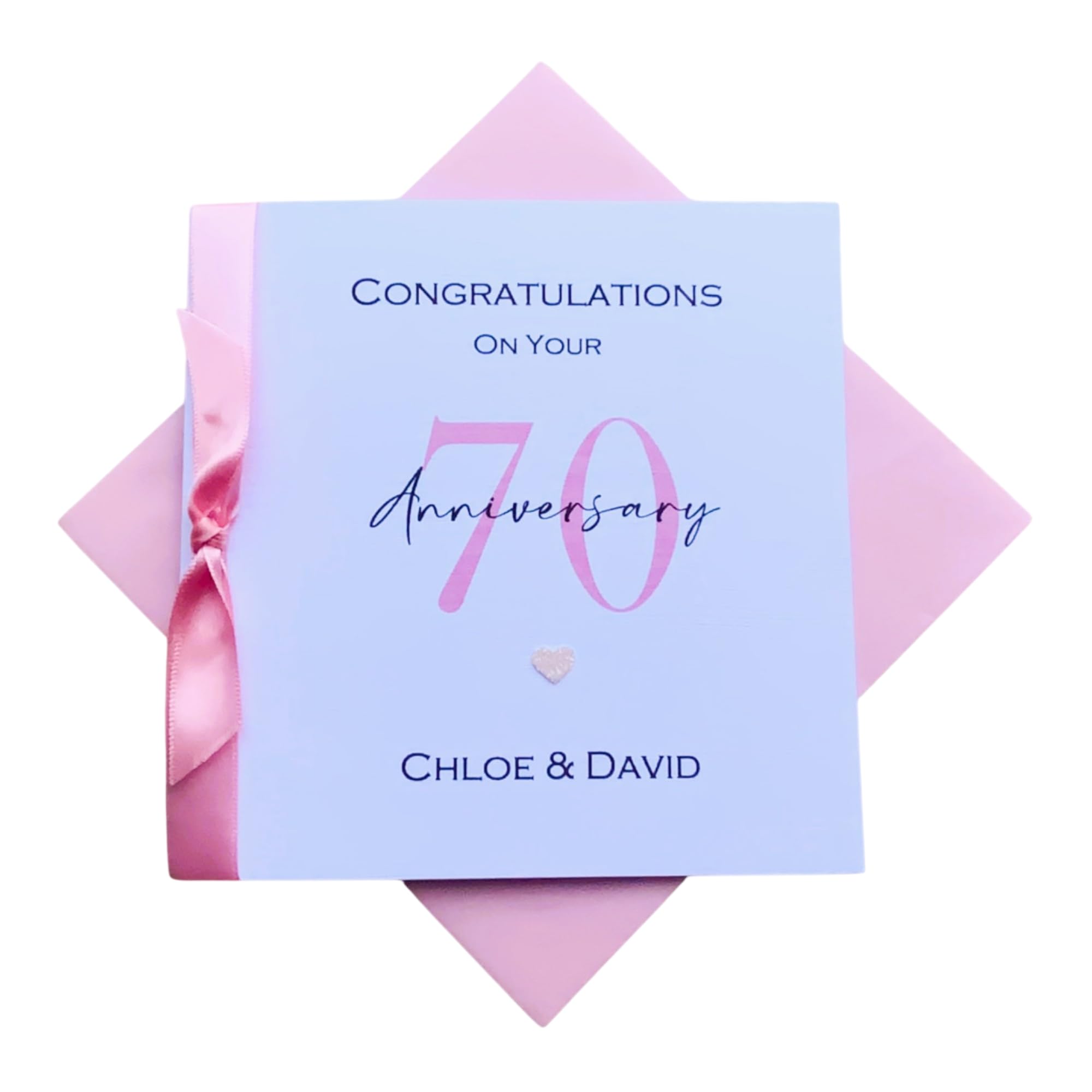 70th Wedding Anniversary Card - Platinum 70 Year Seventieth Anniversary Greeting Card, Personalised Gift for Wife, Husband, Parents, Couple Friends - Various Designs (Ribbon Number) — image 1