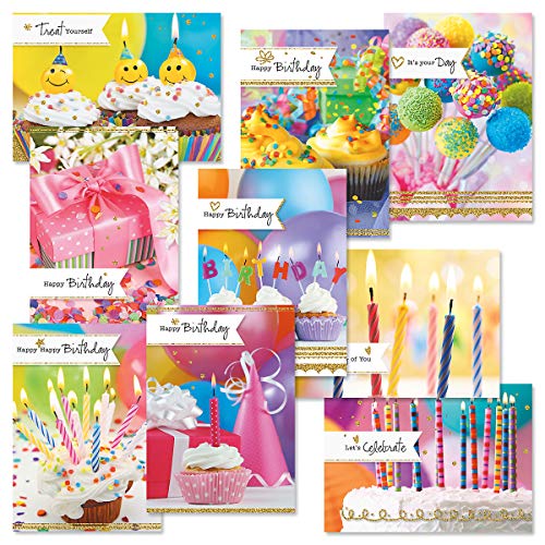 Current Photo Birthday Greeting Card Value Pack – Set of 18 (9 Designs), Large 5 x 7 inches, Envelopes Included