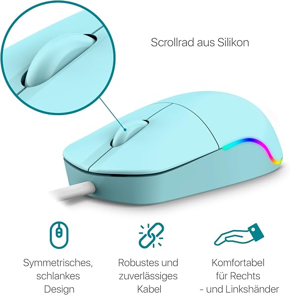 Defender Azora MB-241 Kabelgebundene Maus, 1200 DPI Optische USB Maus mit Regenbogen LED Beleuchtung, Symmetrische Full-Size Büro Maus für PC Laptop, Plug & Play (Blau) - 4