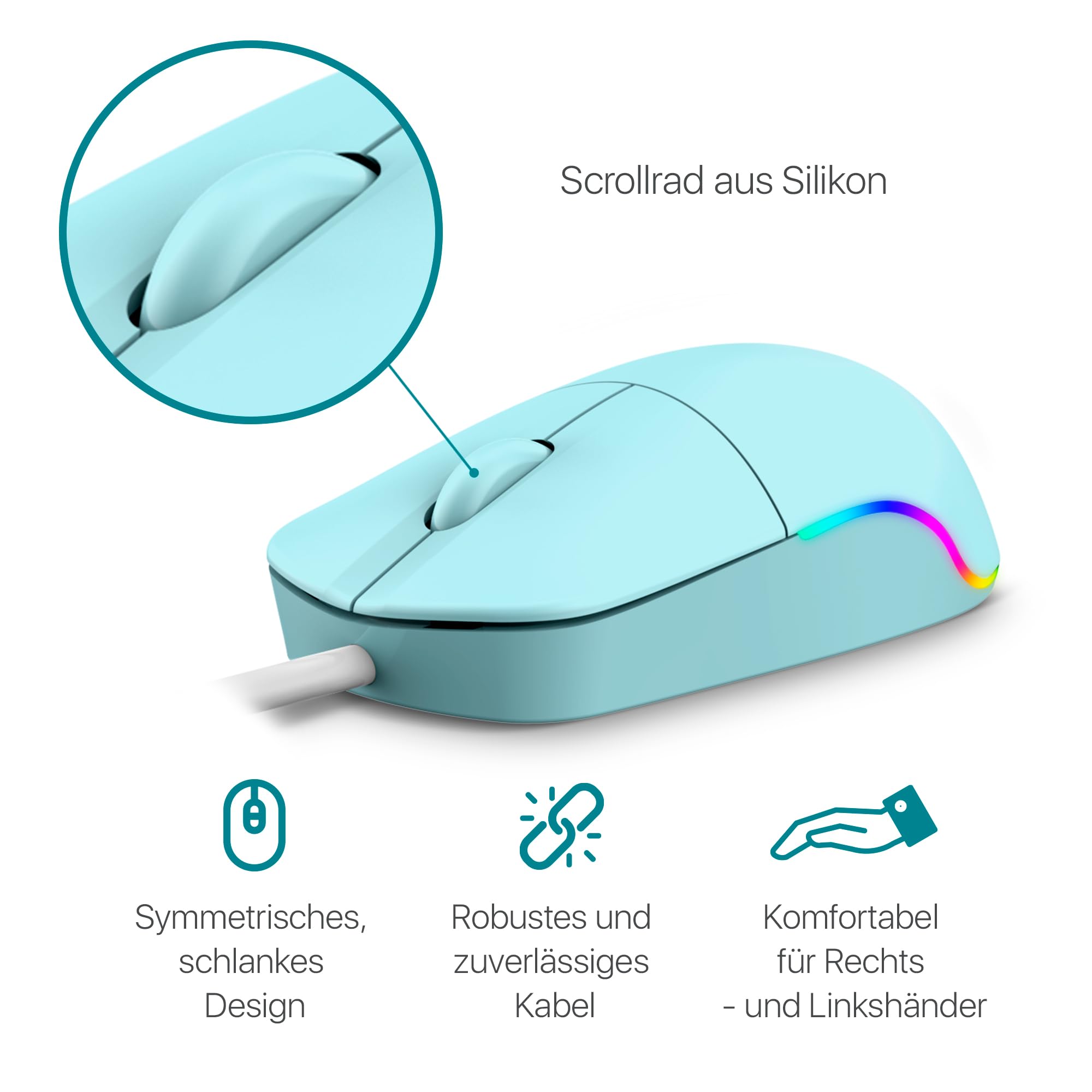 Defender Azora MB-241 Kabelgebundene Maus, 1200 DPI Optische USB Maus mit Regenbogen LED Beleuchtung, Symmetrische Full-Size Büro Maus für PC Laptop, Plug & Play (Blau) - 4