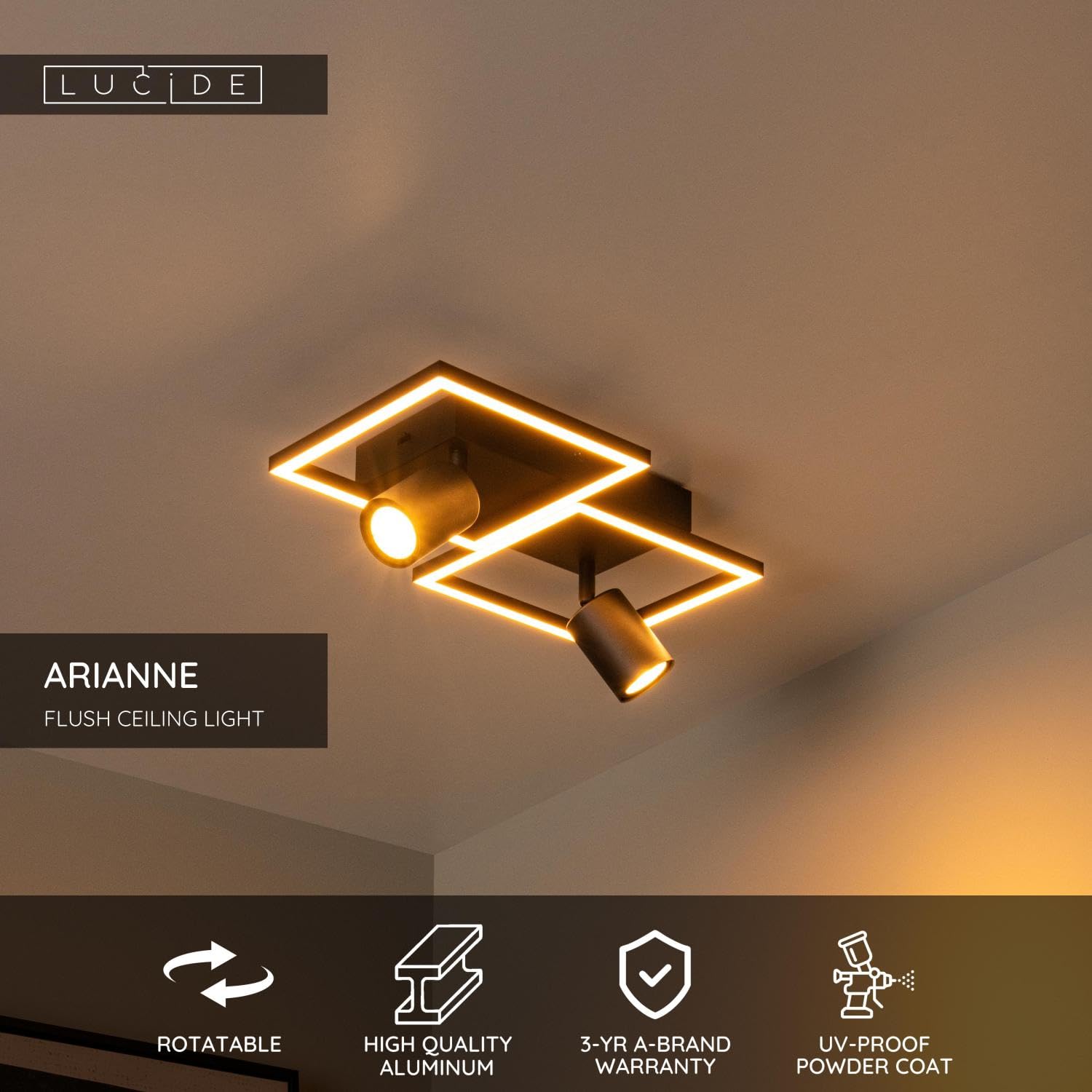 LUCIDE ARIANNE - Lámpara de techo - LED - 2xGU10 - Negro