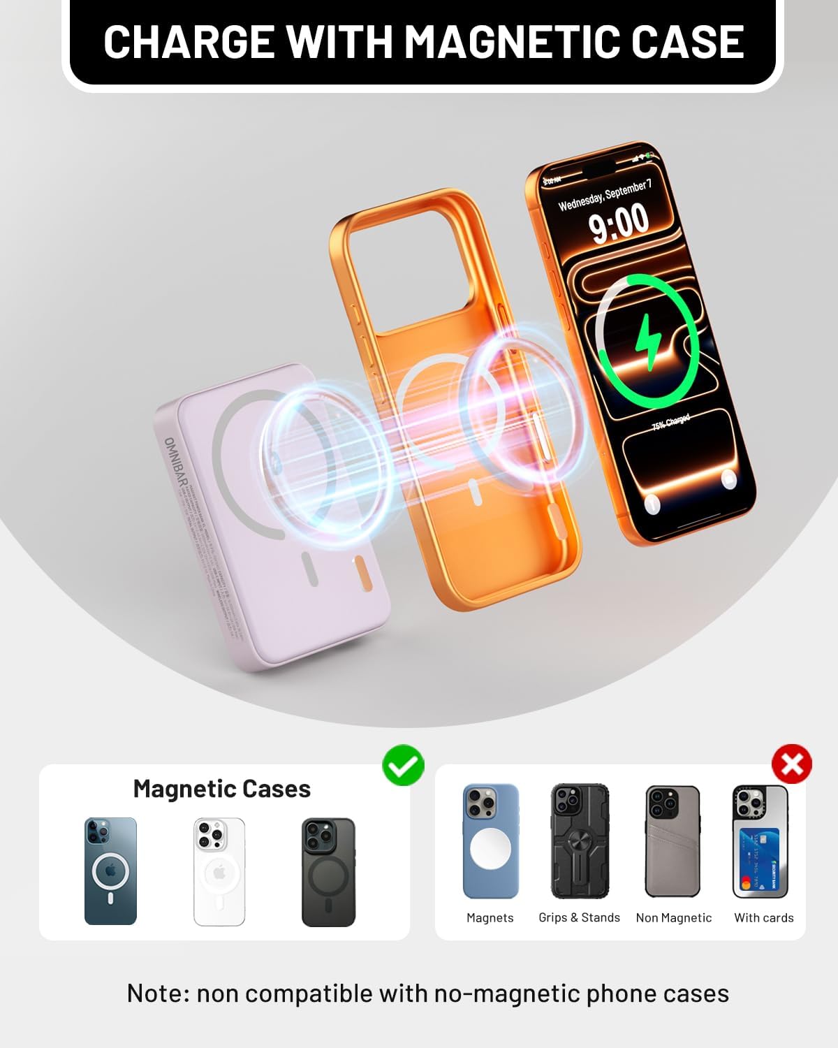 Magsafe Portable Charger, 10000mAh Magnetic Power Bank with USB-C 20W PD Fast Charging, for Magsafe Battery Pack Travel Essential, Wireless Power Bank for iPhone 17/16/15/14/13 Series, Purple