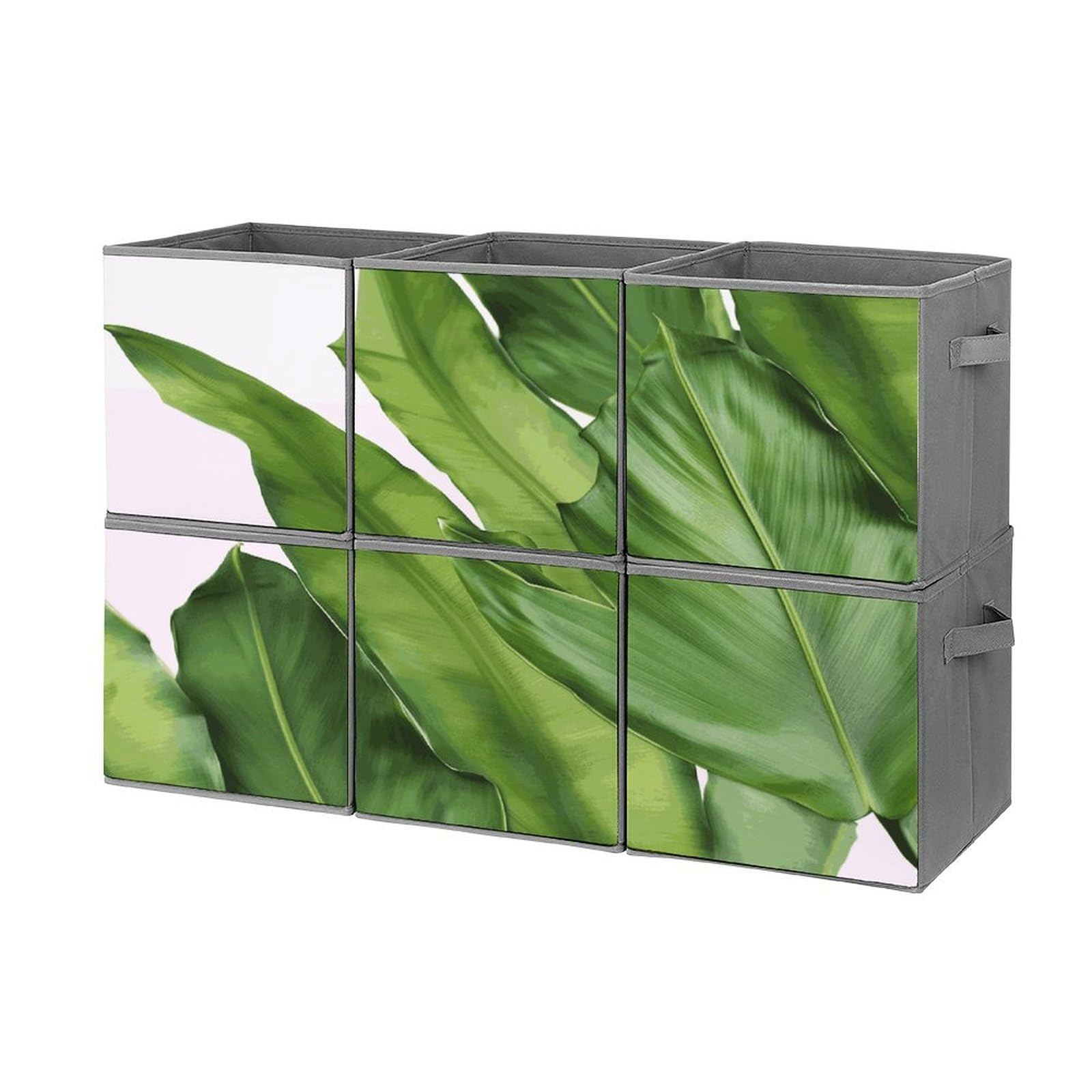 Fekiloot Style Fresh Banana Leaves Storage Bin For Foldable And Handles,Closet Organizer Of 6-Pack Stackable,Storage Box For Living,Room, Office,Bedroom,Closet