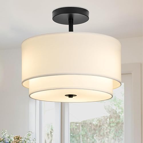 Miniatura 9 de Semi Flush Mount Ceiling Light Fixture,Bedroom Ceiling Lights,12.6'' Light Fixtures Ceiling Mount,Drum Light Fixture,3-Light Modern Close to Ceiling