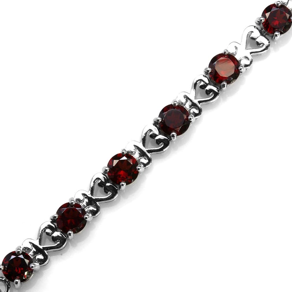 Silvershake 5MM Round Shape Gemstone White Gold Plated or Yellow Gold Plated 925 Sterling Silver Heart Victorian Style 7 to 8.5 Inch Adjustable Bracelet Jewelry for Women