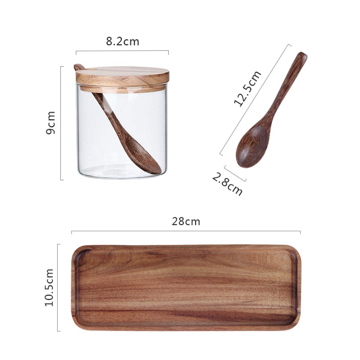 TentHome - Tarros de Especias de Cristal para Especias y 3 tarros de condimentos con cucharas de Madera