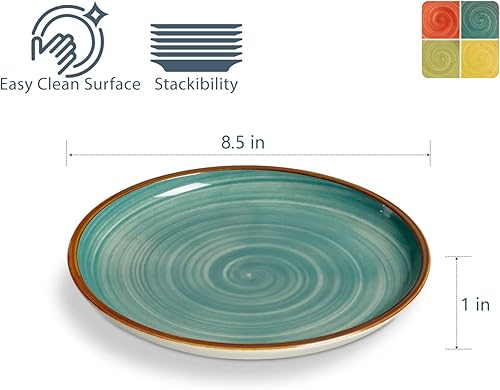 Miniatura 5 de Platos de cena de porcelana ONEMORE de 8.5 pulgadas, platos de postre y ensalada de cerámica con salpicaduras, juego de 4 platos para servir, aptos