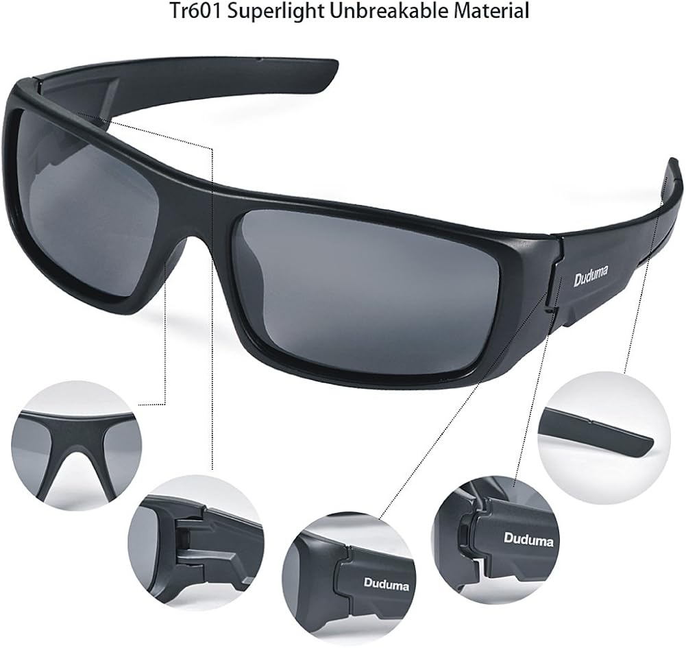 Duduma TR601 Polarized Sports Sunglasses for Men Women Baseball Running Cycling Fishing Driving Golf Hiking Superlight Frame (black frame/black lens) : Sports & Outdoors