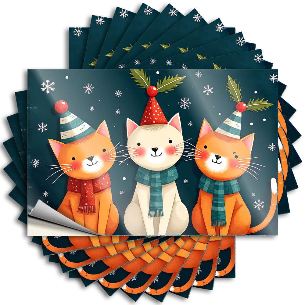 Decals Lake House Decor Peel and Stick - Three Cats Wearing Winter Hats and Scarves Hard Western Bathroom Waterproof Vinyl for Drinking(12X18CM)