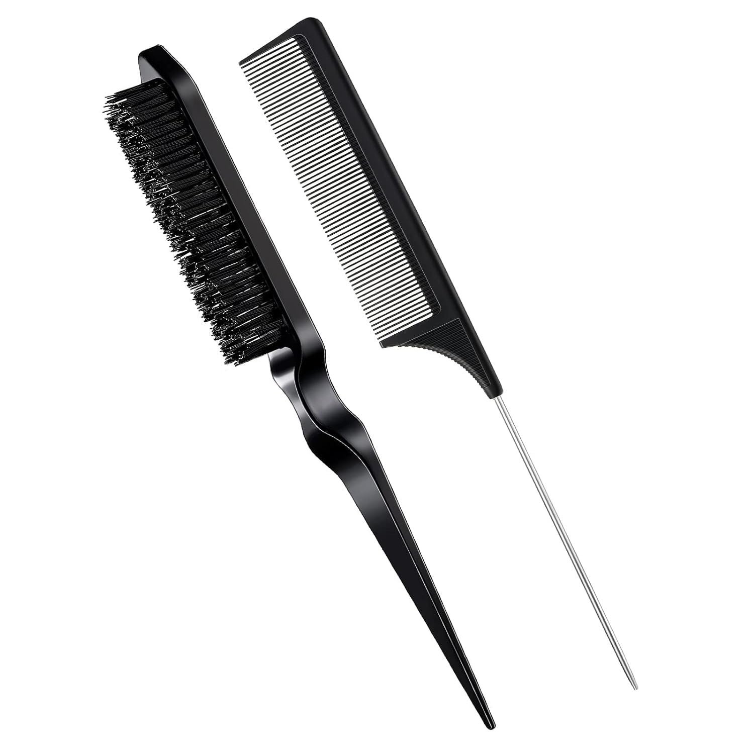 2 Pcs Slick Back Hair Brush Set Bristle Brush Edge Control Teasing Comb for Women Black Hair(Black)