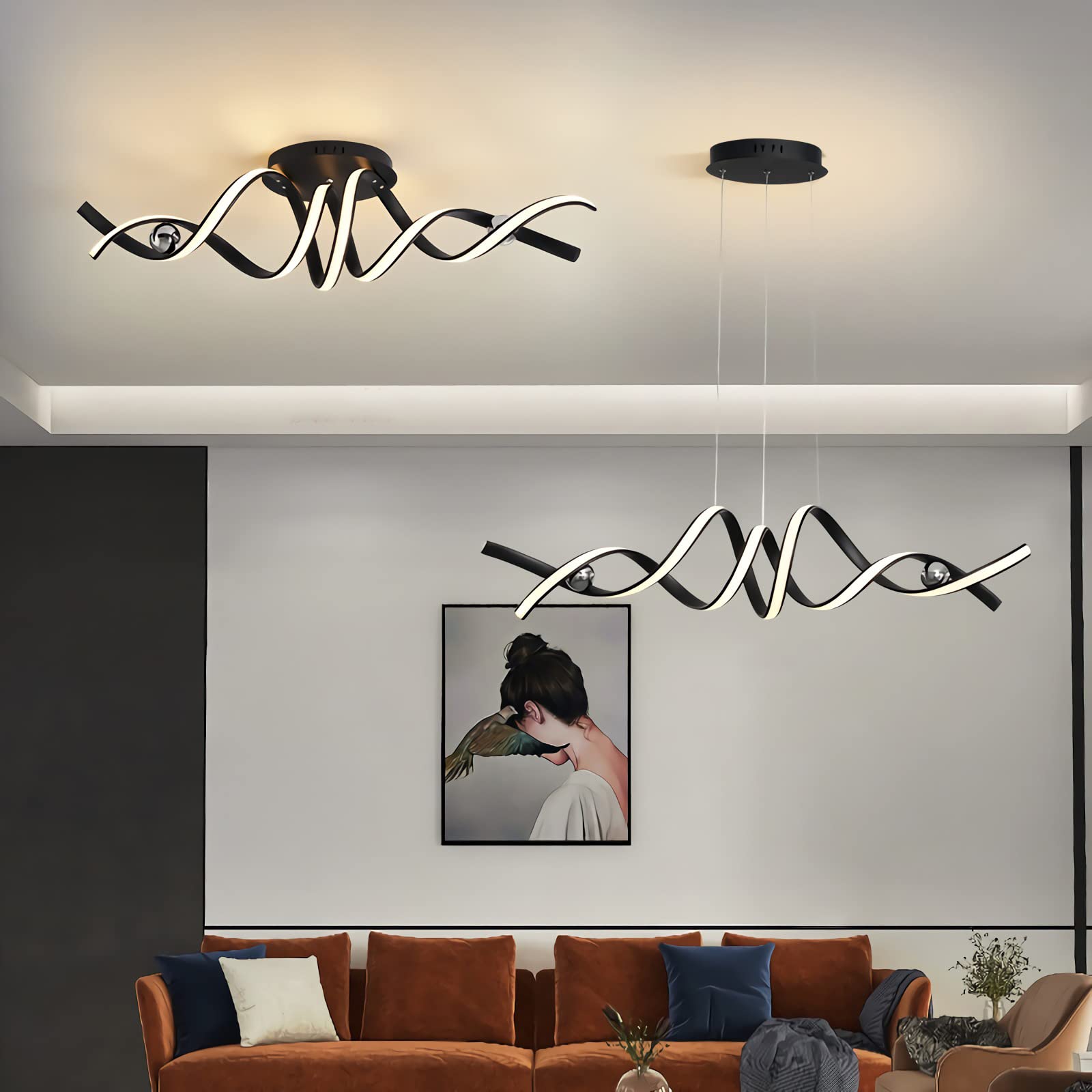 Genérico Lámpara De Techo Led Regulable, con Control Remoto para Ajustar La Intensidad De La Luz Y La Temperatura del Color, 75 W, 220 V, Cuerpo De Aluminio En Espiral Dorado (Black Ceiling Lamp)