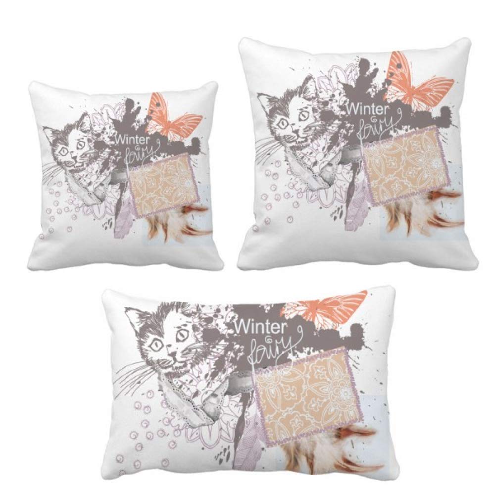 Coussin chat et papillon peinture à l'encre douceur intérieure