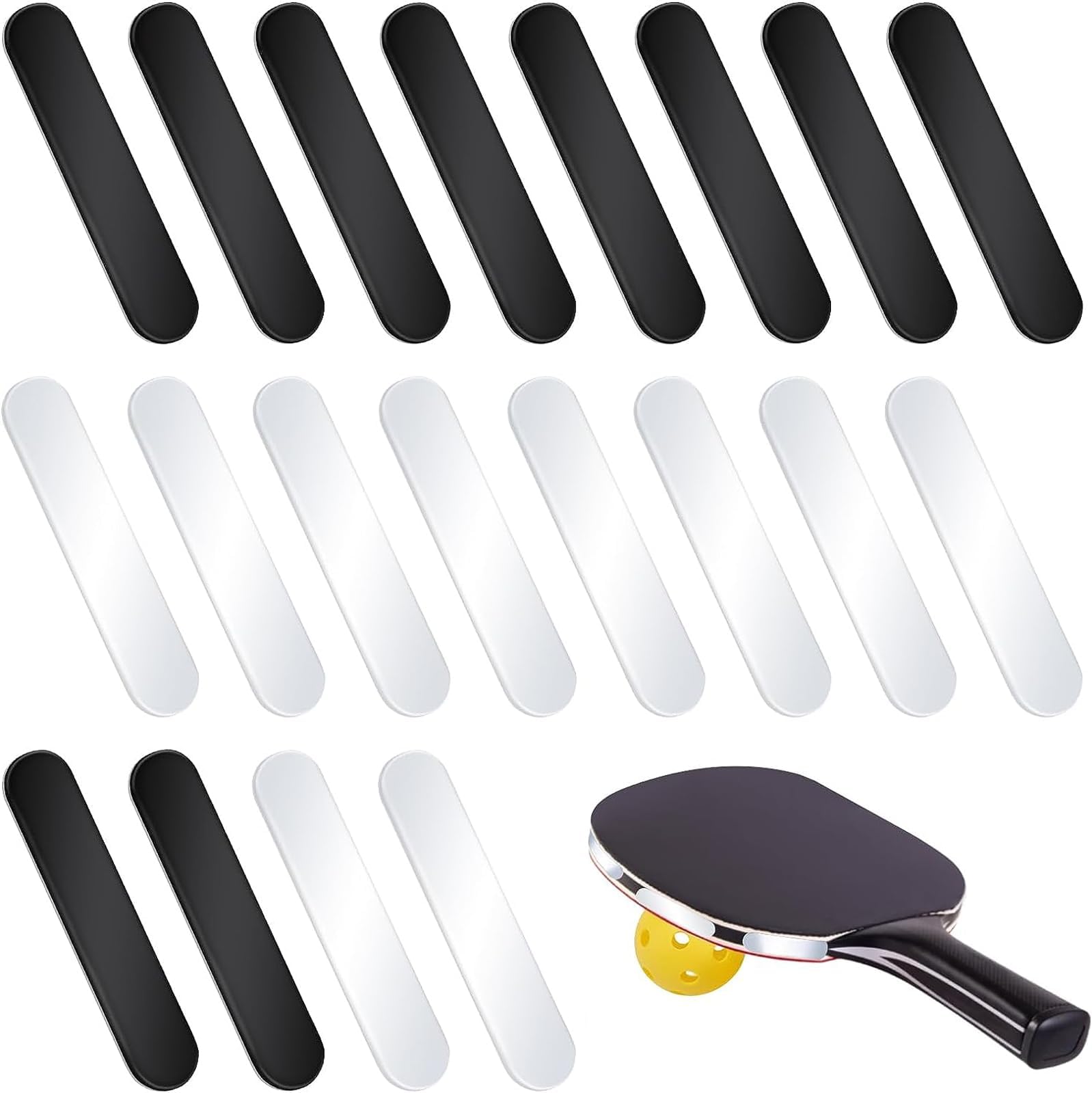 Pickleball Lead Tape, 20 Pcs Lead Tape for Pickleball Paddles, Adhesive Pickleball Edge Guard Tape Bars to Increase Power Swing Speed(Black/Silver)