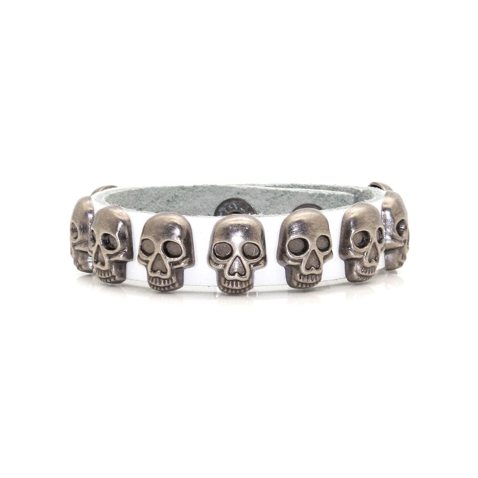 Xusamss Punk Rock Alloy Buckle Leather Wristband Skull Cuff Bracelet,7.5" Wrist