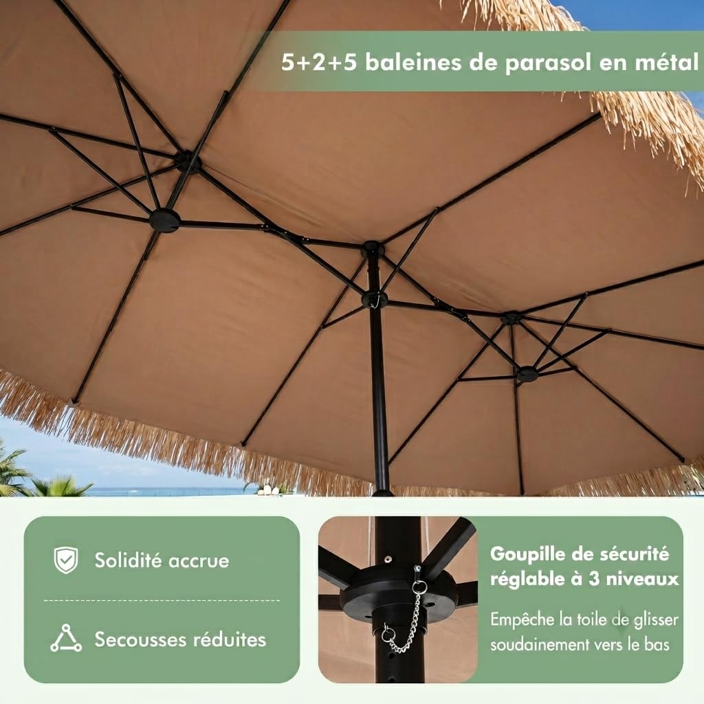 RELAX4LIFE Parasol Double Hawaïen Exotique 450x280cm