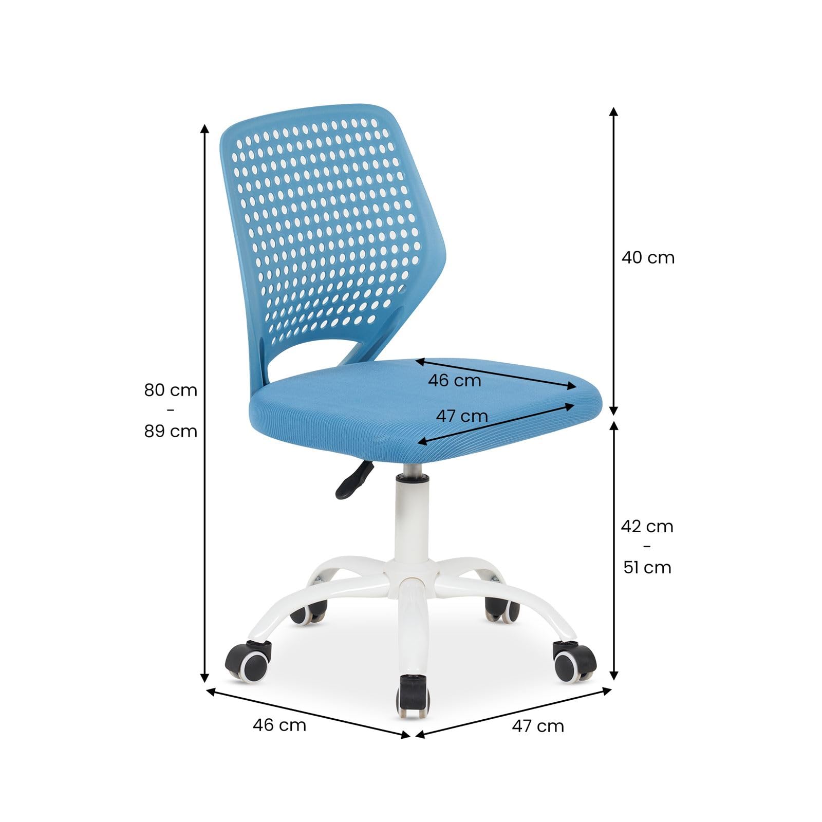 IDIMEX Schreibtischstuhl Jade höhenverstellbar, Blau – ergonomischer Bürostuhl für Kinder, atmungsaktiver Mesh-Bezug, Rückenlehne aus Kunststoff, 5-Stern-Fußkreuz aus Metall