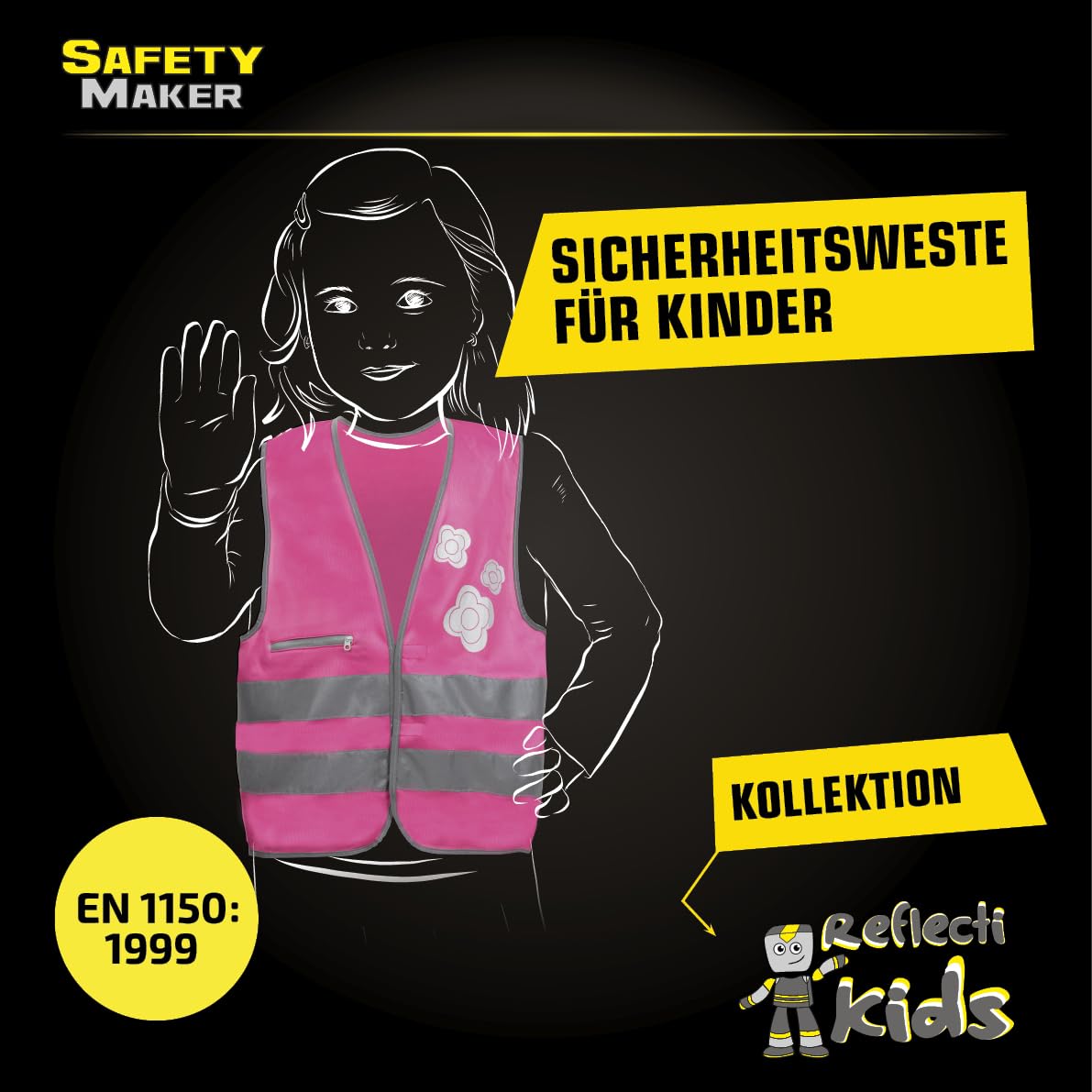 Safety Maker 44566 Gilet di sicurezza per bambini, gilet di sicurezza, gilet rifrangente, rifrangente per 3-6 anni, rosa