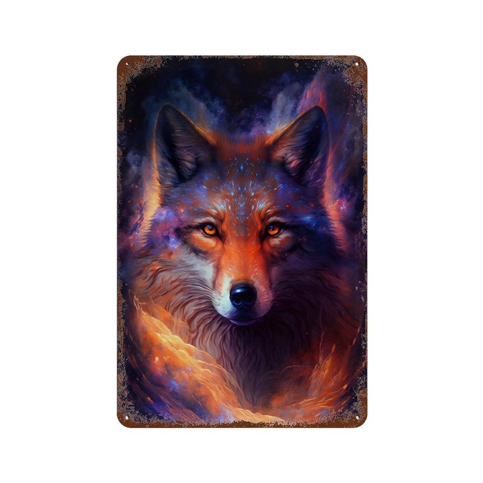 Galactic Wolf Portrait -47 Vintage Metal Tin Sign 11.8"x7.9", Rustic Home Decor for Garage, Bar And Workshop Decor