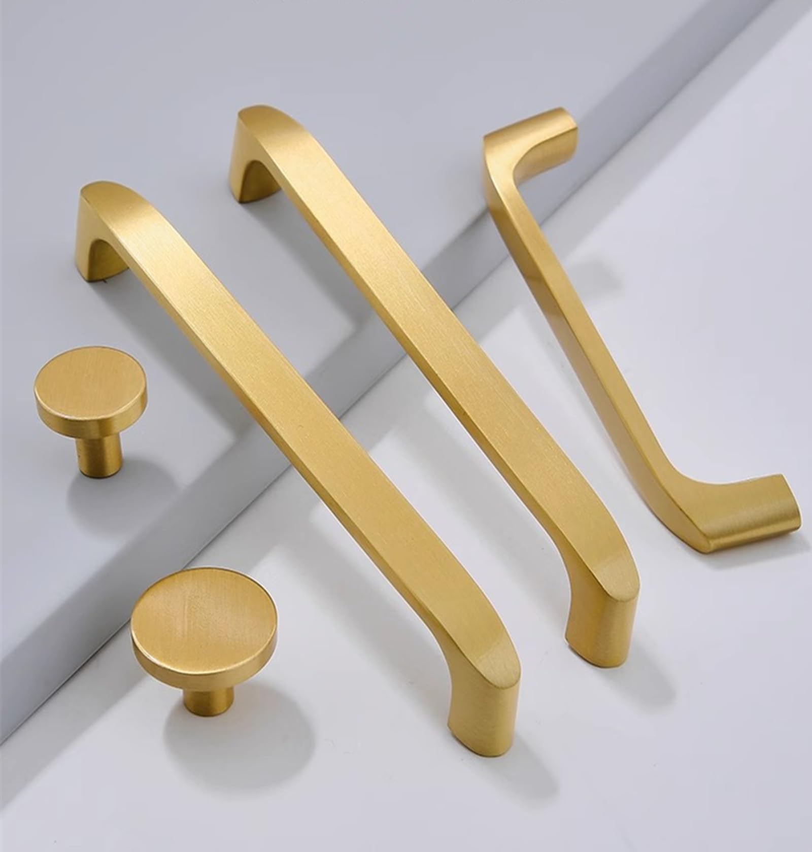 MFYS 5" Solid Brass Cabinet Pull Handle Nordic Gold Drawer Pull Handle Brushed Brass Dresser Knob Furniture Hardware (5" Hole to Hole)