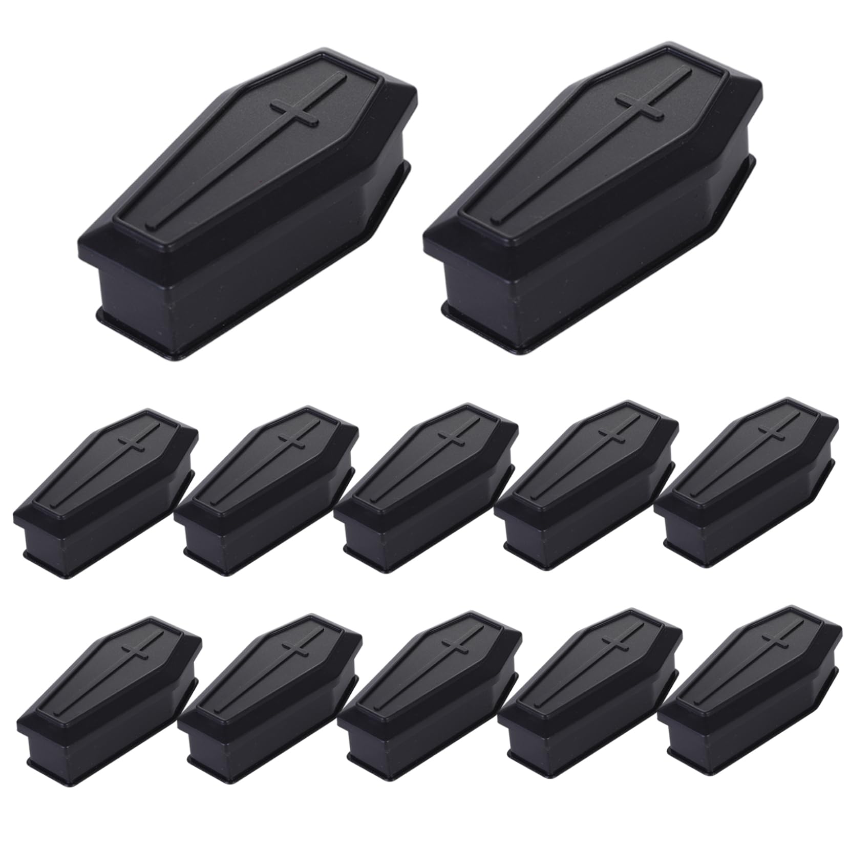 Perodlly 12Pcs Coffin, Mini Classic Plastic Coffin Box, Halloween Props for Trick or Treat Indoor Outdoor.