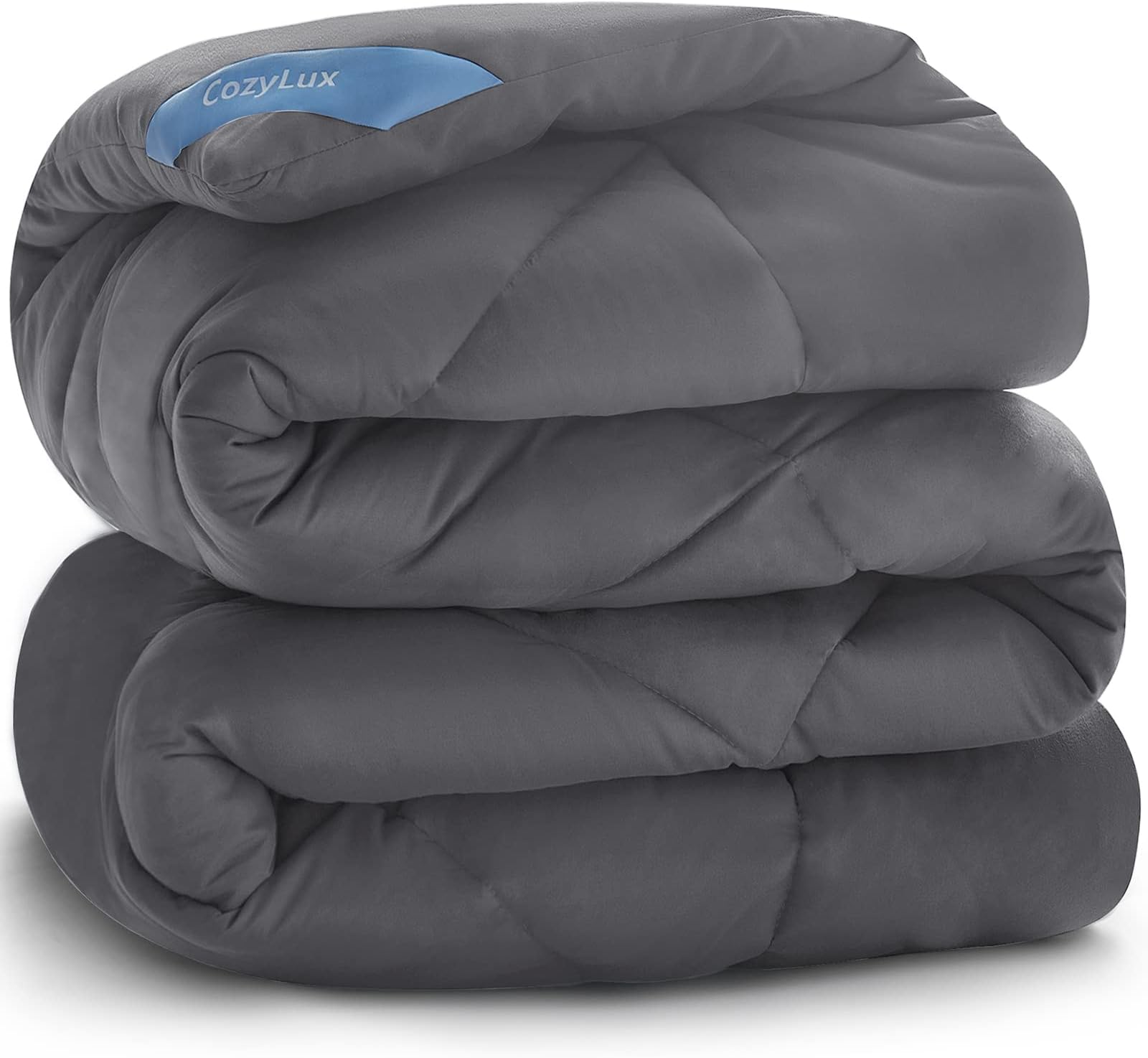 CozyLuxKing Size Bedding Comforter Duvet Insert - Quilted Grey Comforters with Corner Tabs, 1800 Series Soft Siliconized Fiberfill All Season Down Alternative Bed Comforter - Box Stitched