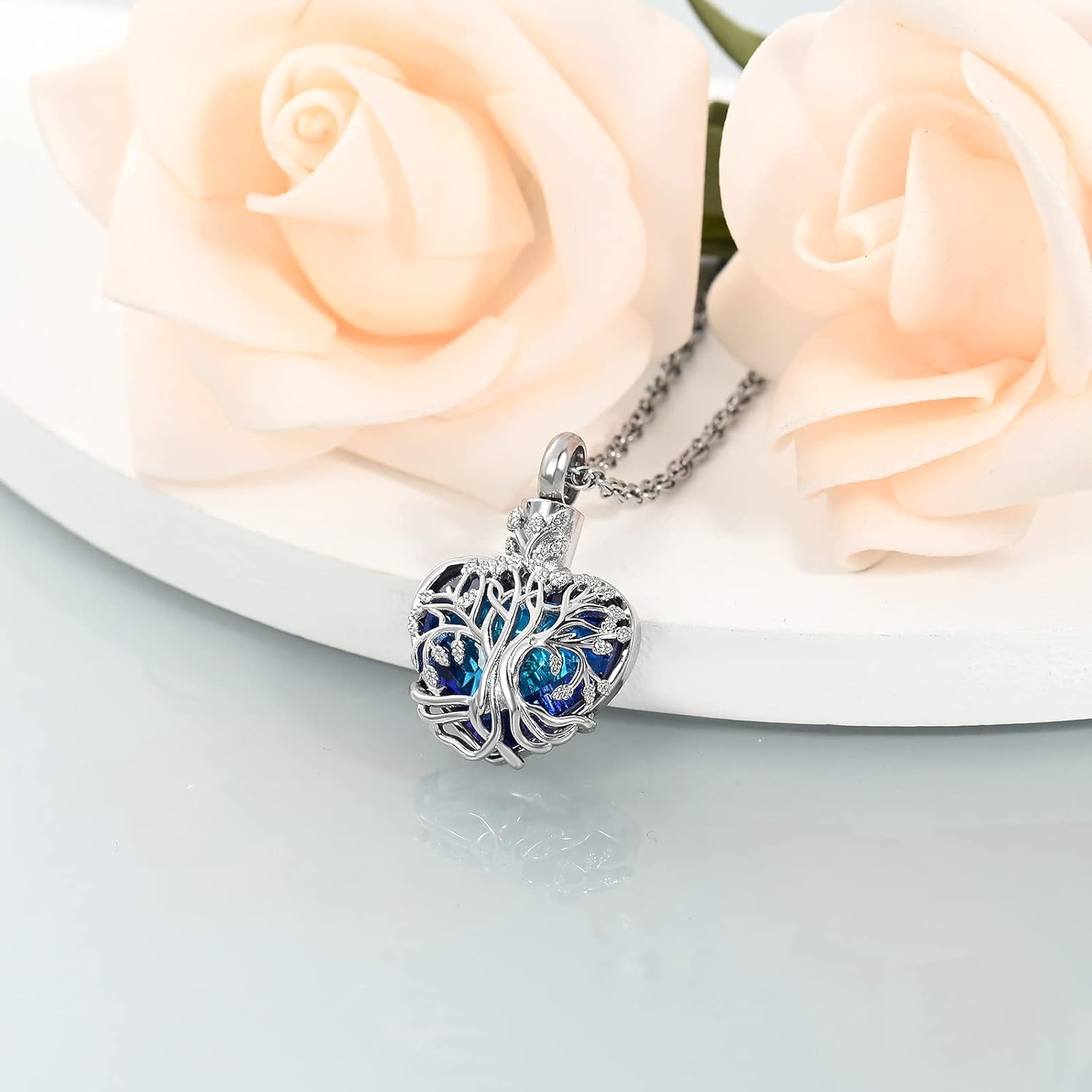 shajwo Heart Urn Ashes Necklace for Women Tree of Life Cremation Crystals Ash Pendant Loved One Memorial Jewelry - Image 5