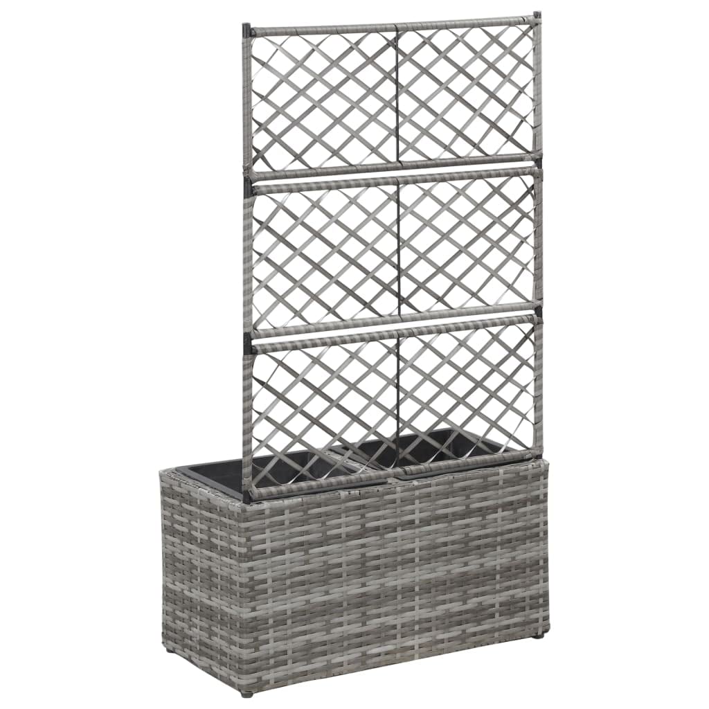 vidaXL - Outdoor Poly Rattan Trellis Raised Bed in Gray with 2 Removable Pots - Stylish and Durable for Supporting Climbing Plants