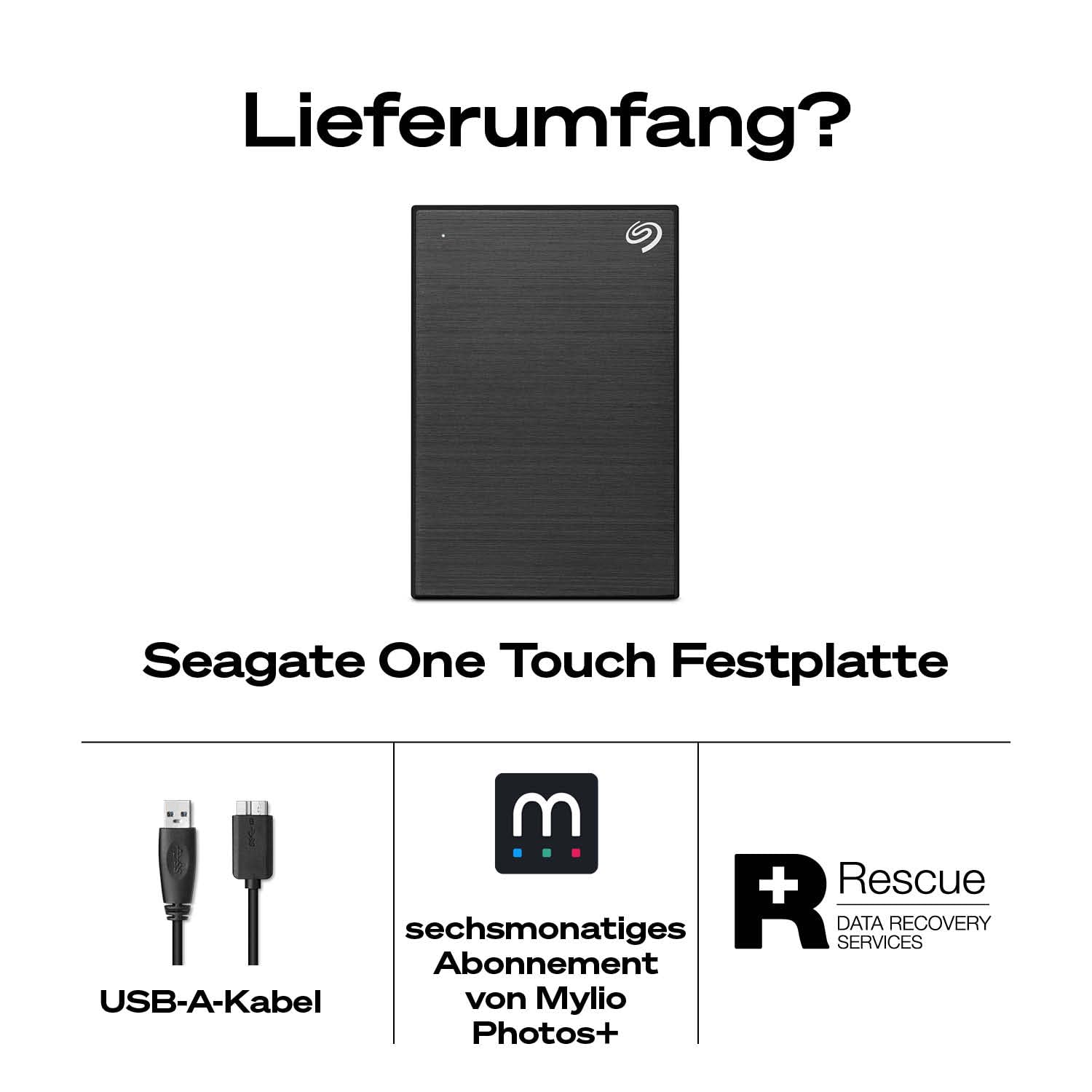 Seagate One Touch 4TB tragbare externe Festplatte, USB 3.0, Space Gray, Hardwareverschlüsselung mit Kennwortzugriff
