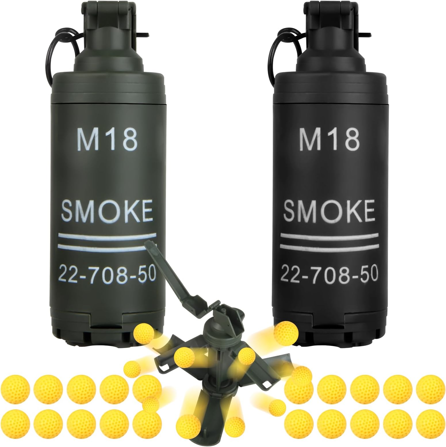 Tactical Toy-Grenade for CS Battle Game,2Pcs Fall Resistant Refillable Hand Fake Grenade Toy with 20 Foam Ammo for 14+ Outdoor Sports