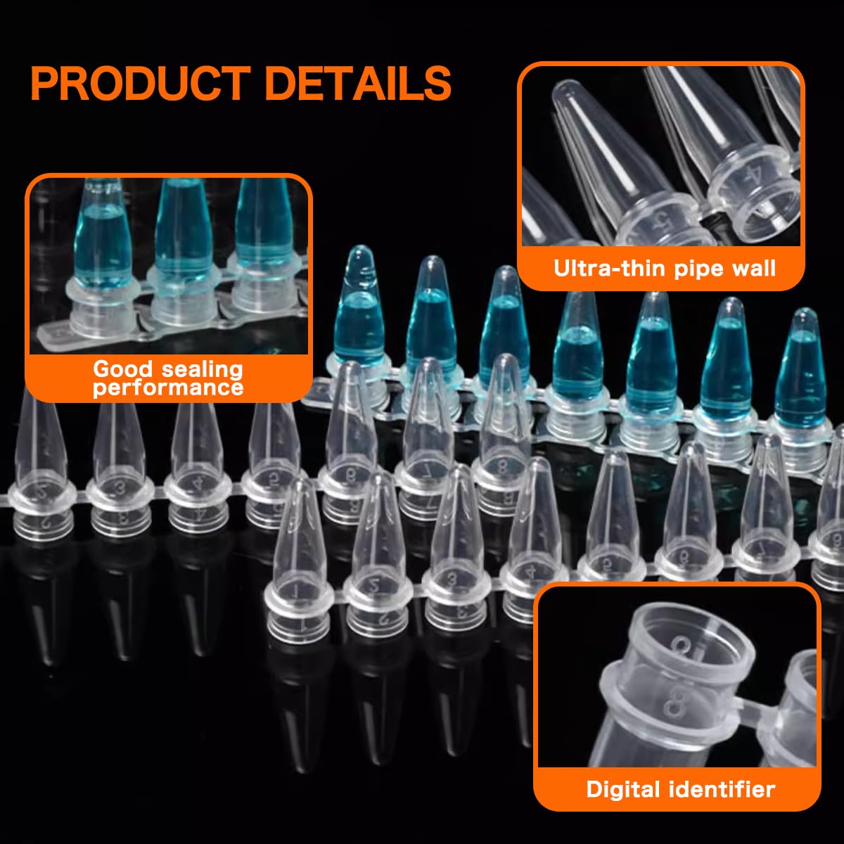 PCR Tubes - PCR 0.2ml Thin Wall,Strip of 8 Tubes with Flat Caps,Pack of 200(Flat caps Included)