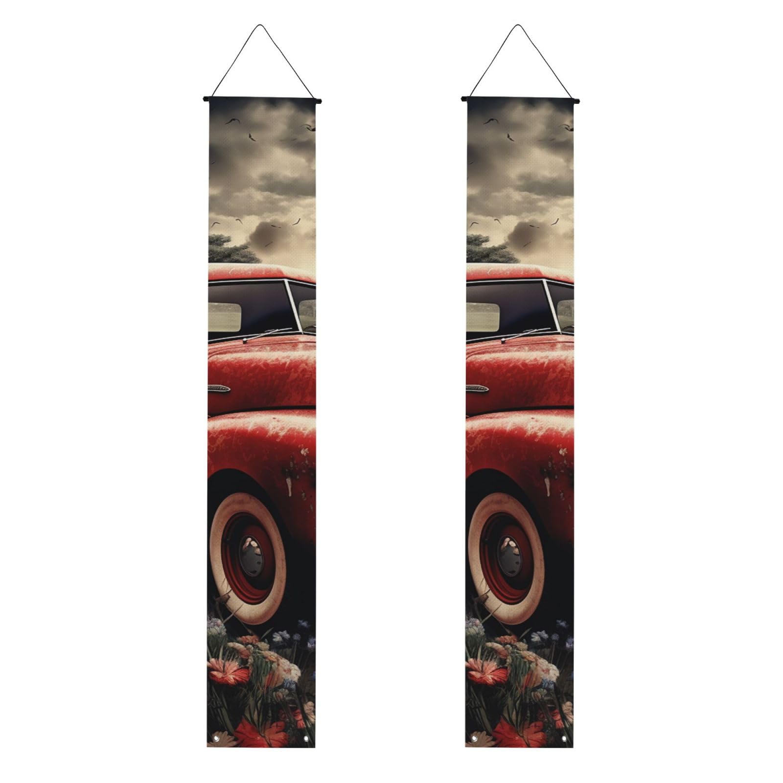 4th Of July Patriotic Old Red Truck Porch Banner 2PCS, Summer Hanging Flag Party Porch Sign Front Door Hanging Decorations for Indoor Outdoor Holiday Yard Decor Wall Backdrop 71 x 12 Inch