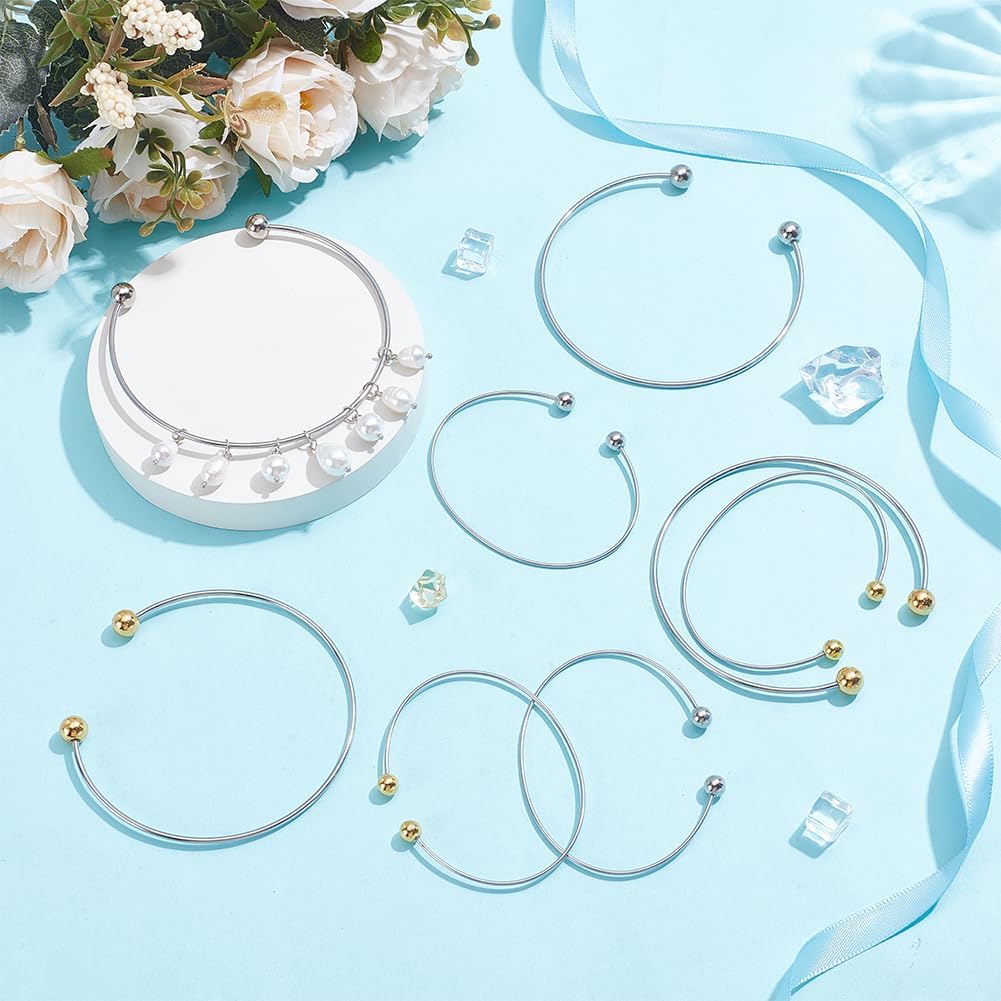 UNICRAFTALE 8pcs 4 Styles Stainless Steel Cuff Bangles Making Ball End Expandable Half Opening Bangle Adjustable Wire Blank Torque Bracelet for DIY Bracelets Jewelry Making 1.2/1.8mm Thick