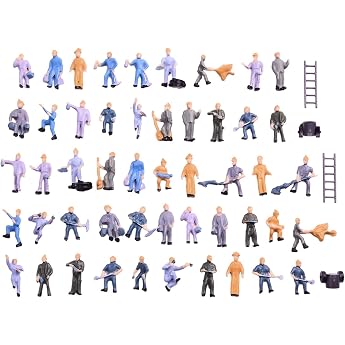 Zoegneer Pack of 50 187 HO Railway Worker Figures with Bucket and Ladder Mini Figures for Sand Table Model Making