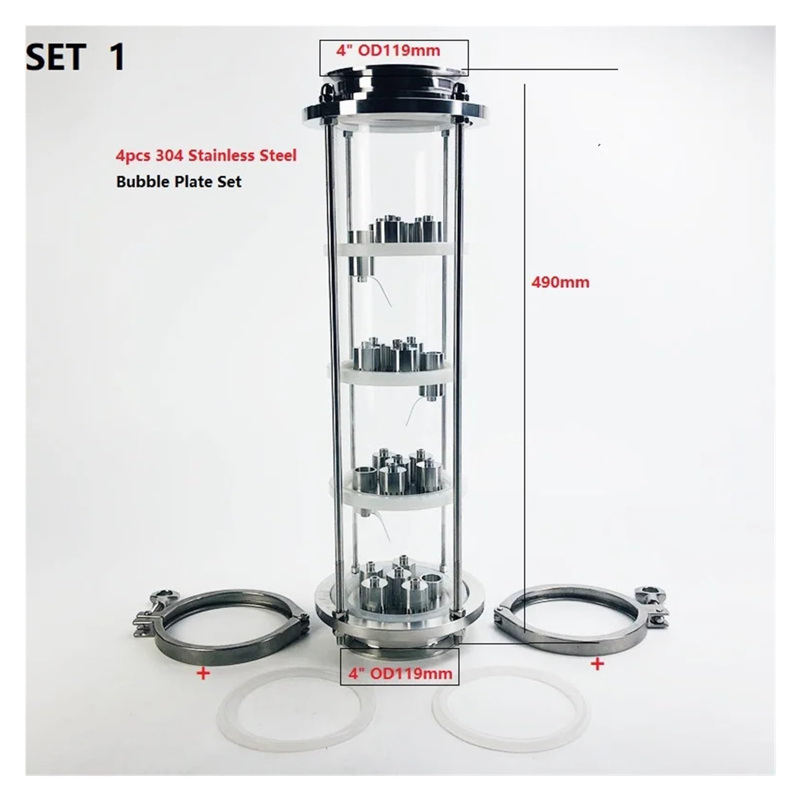Colonna for Lenti di Distillazione Colonna di distillazione OD119 da 4" (102 mm) con 4 Piastre a Bolle in Acciaio Inossidabile 304 Colonna di rettifica a 4 Strati(Set 1)