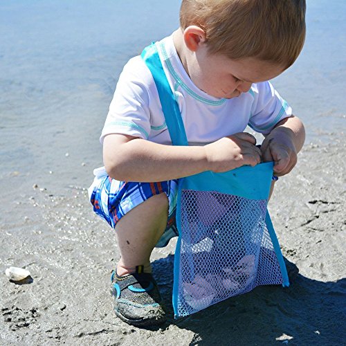 Hatisan 6Pcs Children's Colorful Mesh Beach Bags, Portable Foldable Sea Shell Bag/Toy Storage Bag For Kids Find Treasure [Blue, Pink, Green, Yellow And Sky Blue Rose] #TOP4